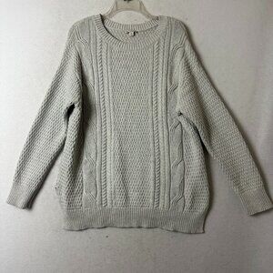 Gap Cable Knit Pullover‎ Cream White Chunky Fisherman sweater 2XL wool blend